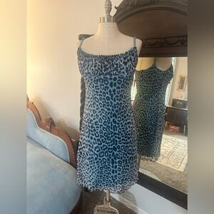 VTG 90s Jonathan Martin Turquoise Leopard Print Sheer Fully Lined Dress Size S
